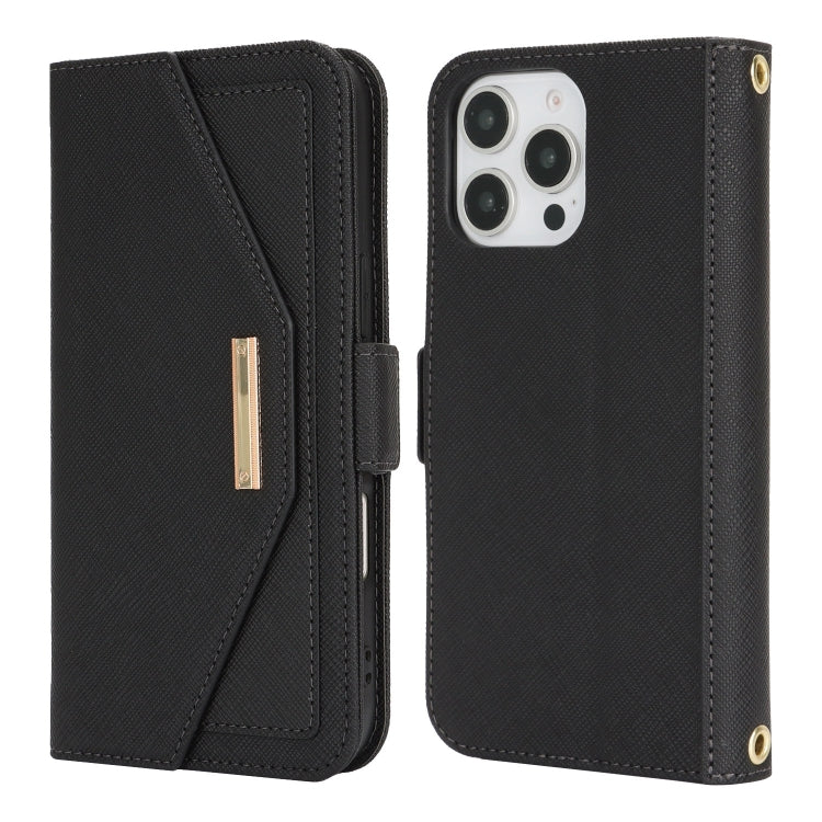 For iPhone 16 Pro Max Cross Texture Crossbody Lanyard Leather Phone Case