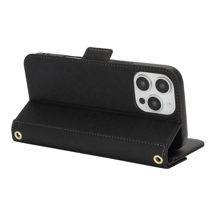 For iPhone 16 Pro Max Cross Texture Crossbody Lanyard Leather Phone Case