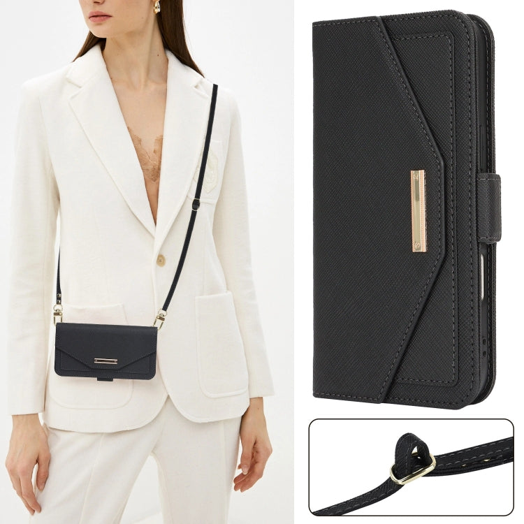 For iPhone 16 Pro Max Cross Texture Crossbody Lanyard Leather Phone Case