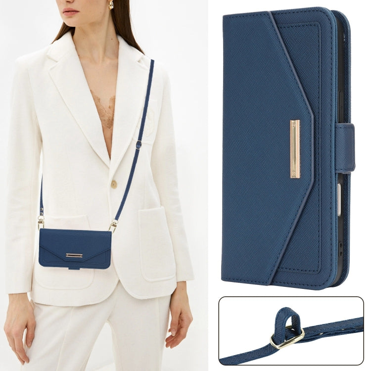 For iPhone 16 Pro Max Cross Texture Crossbody Lanyard Leather Phone Case