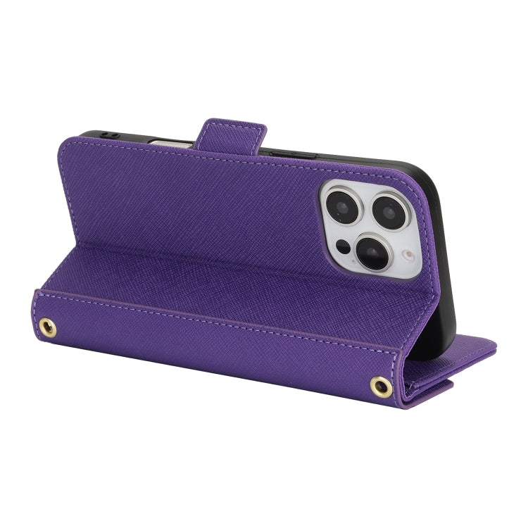 For iPhone 16 Pro Max Cross Texture Crossbody Lanyard Leather Phone Case