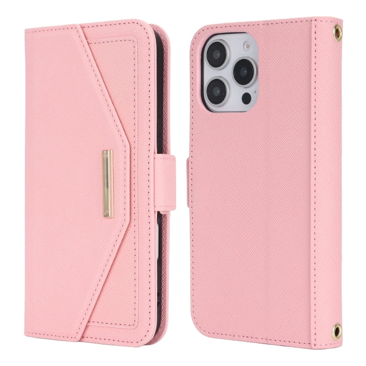 For iPhone 16 Pro Max Cross Texture Crossbody Lanyard Leather Phone Case