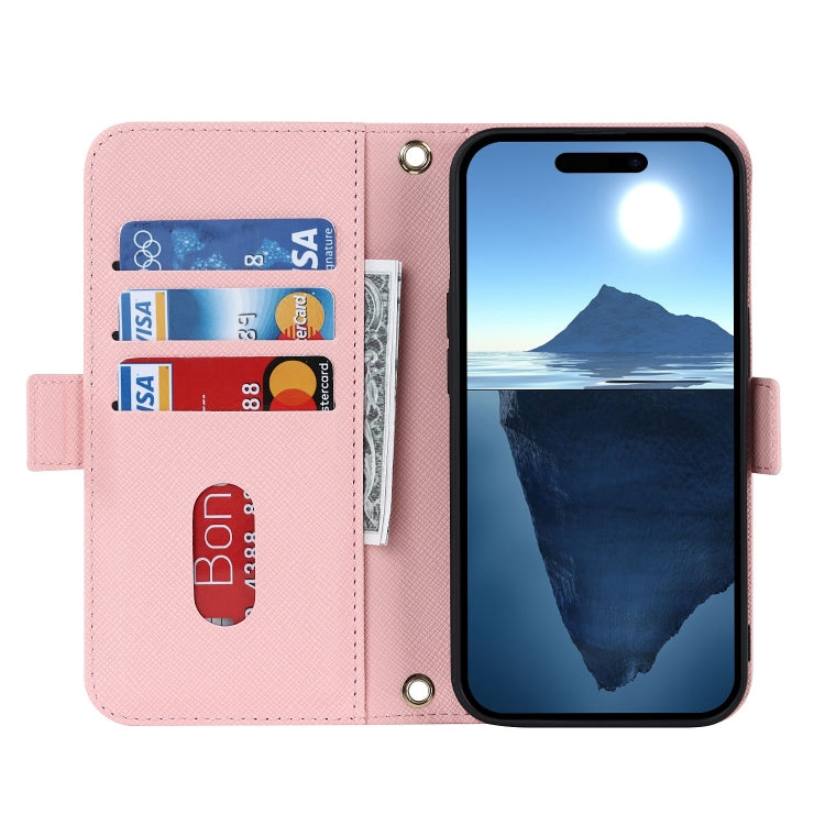 For iPhone 16 Pro Max Cross Texture Crossbody Lanyard Leather Phone Case