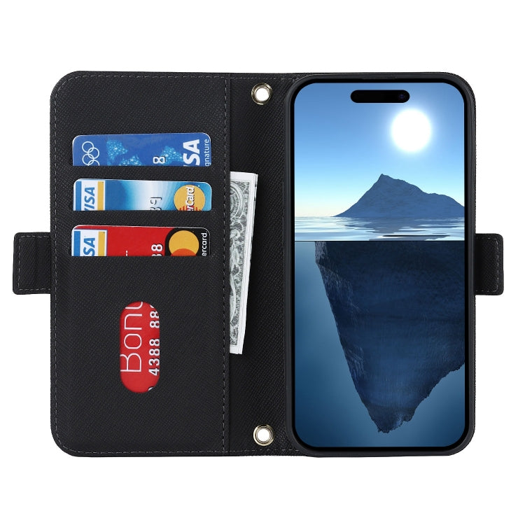 For iPhone 16 Pro Cross Texture Crossbody Lanyard Leather Phone Case