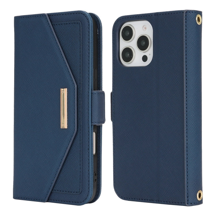 For iPhone 16 Pro Cross Texture Crossbody Lanyard Leather Phone Case