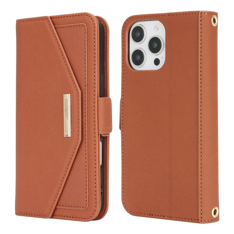 For iPhone 16 Pro Cross Texture Crossbody Lanyard Leather Phone Case