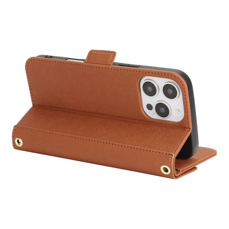 For iPhone 16 Pro Cross Texture Crossbody Lanyard Leather Phone Case