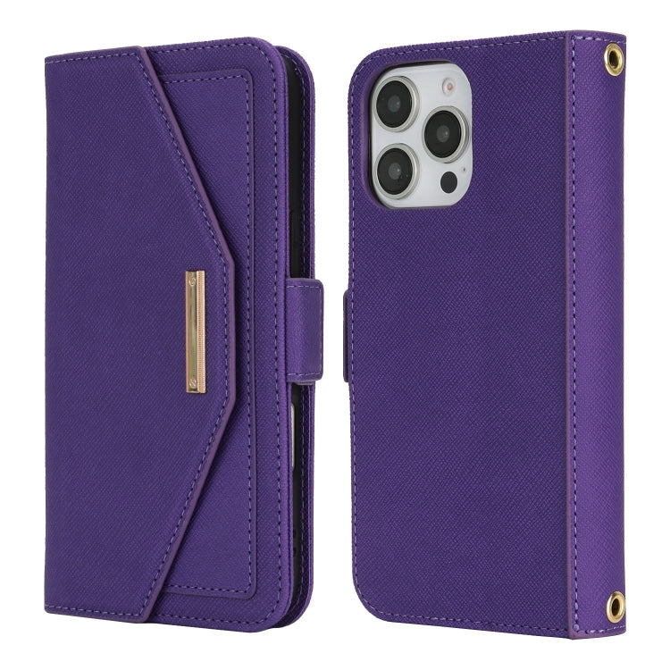 For iPhone 16 Pro Cross Texture Crossbody Lanyard Leather Phone Case
