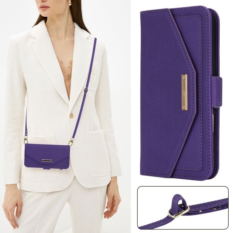 For iPhone 16 Pro Cross Texture Crossbody Lanyard Leather Phone Case