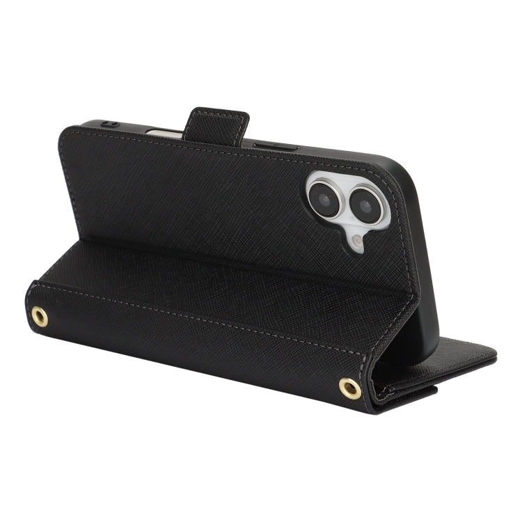 For iPhone 16 Plus Cross Texture Crossbody Lanyard Leather Phone Case