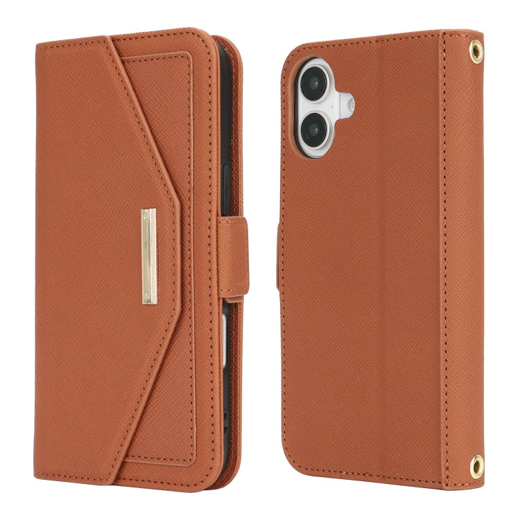 For iPhone 16 Plus Cross Texture Crossbody Lanyard Leather Phone Case