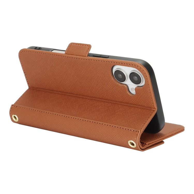 For iPhone 16 Plus Cross Texture Crossbody Lanyard Leather Phone Case