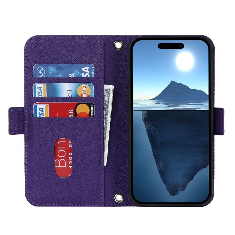 For iPhone 16 Plus Cross Texture Crossbody Lanyard Leather Phone Case