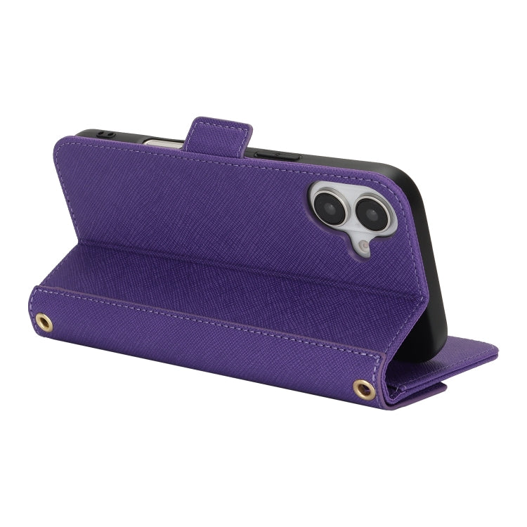 For iPhone 16 Plus Cross Texture Crossbody Lanyard Leather Phone Case