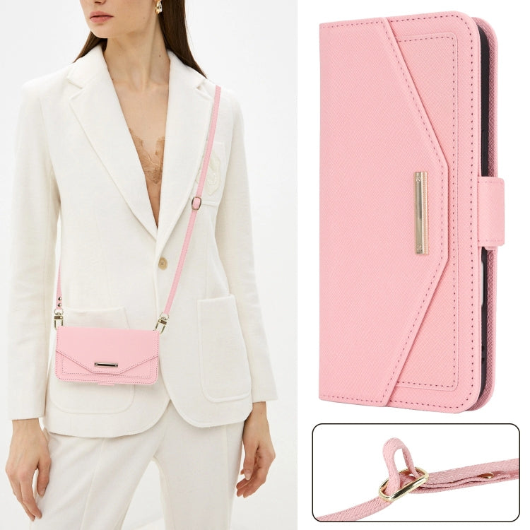 For iPhone 16 Plus Cross Texture Crossbody Lanyard Leather Phone Case
