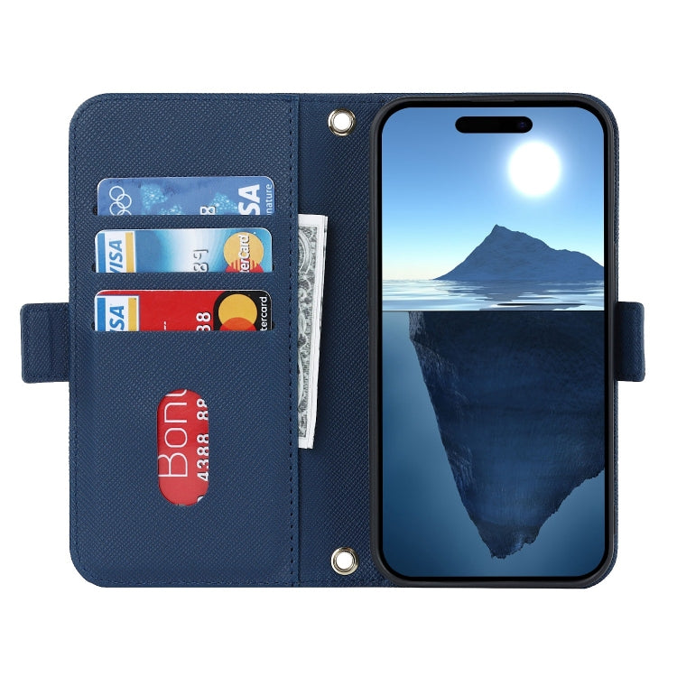 For iPhone 16 Cross Texture Crossbody Lanyard Leather Phone Case