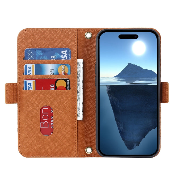 For iPhone 16 Cross Texture Crossbody Lanyard Leather Phone Case