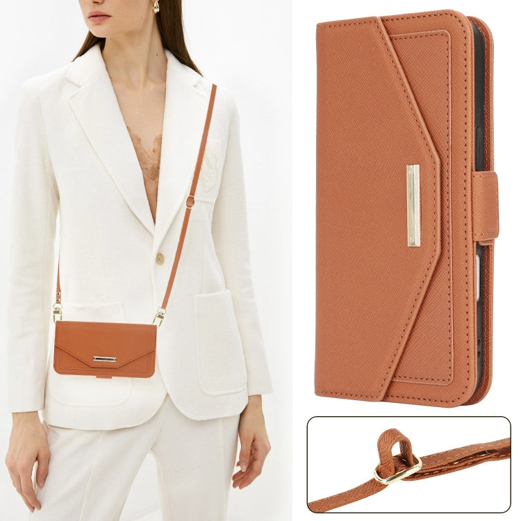 For iPhone 16 Cross Texture Crossbody Lanyard Leather Phone Case