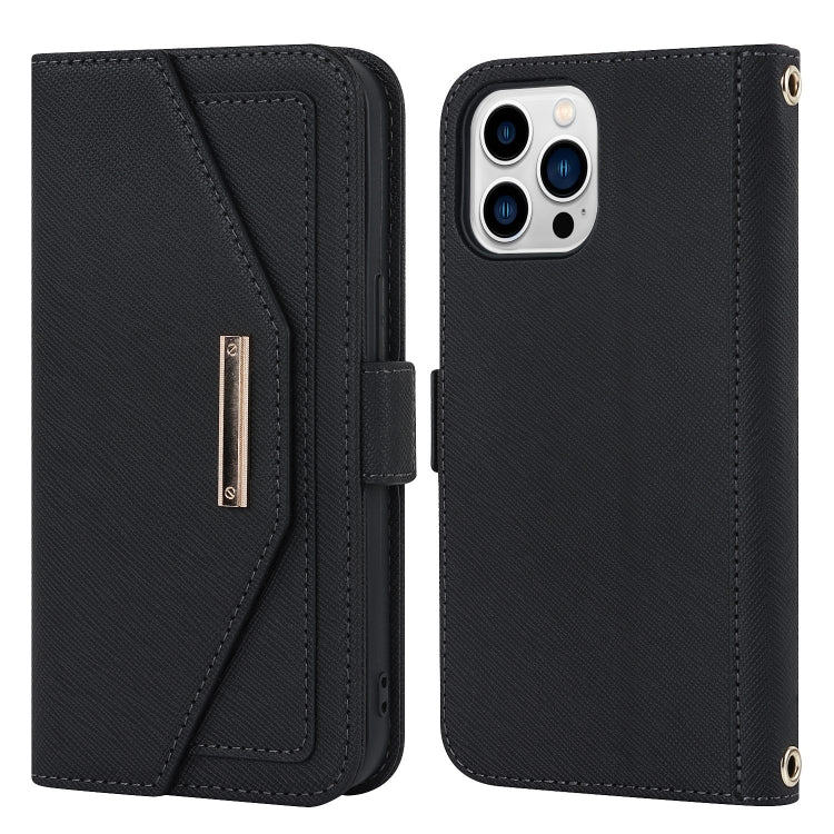 For iPhone 15 Pro Max Cross Texture Crossbody Lanyard Leather Phone Case