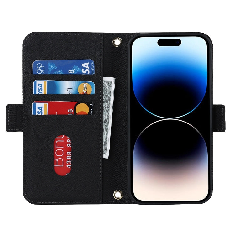 For iPhone 15 Pro Max Cross Texture Crossbody Lanyard Leather Phone Case