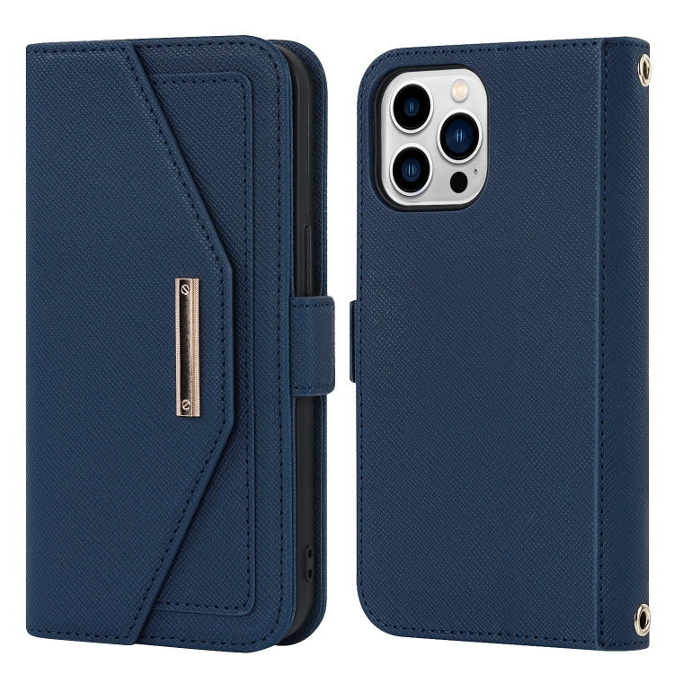 For iPhone 15 Pro Max Cross Texture Crossbody Lanyard Leather Phone Case
