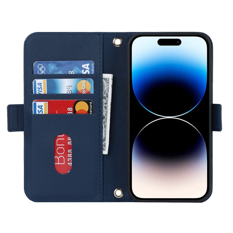 For iPhone 15 Pro Max Cross Texture Crossbody Lanyard Leather Phone Case