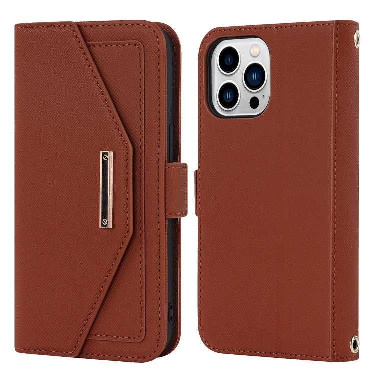 For iPhone 15 Pro Max Cross Texture Crossbody Lanyard Leather Phone Case