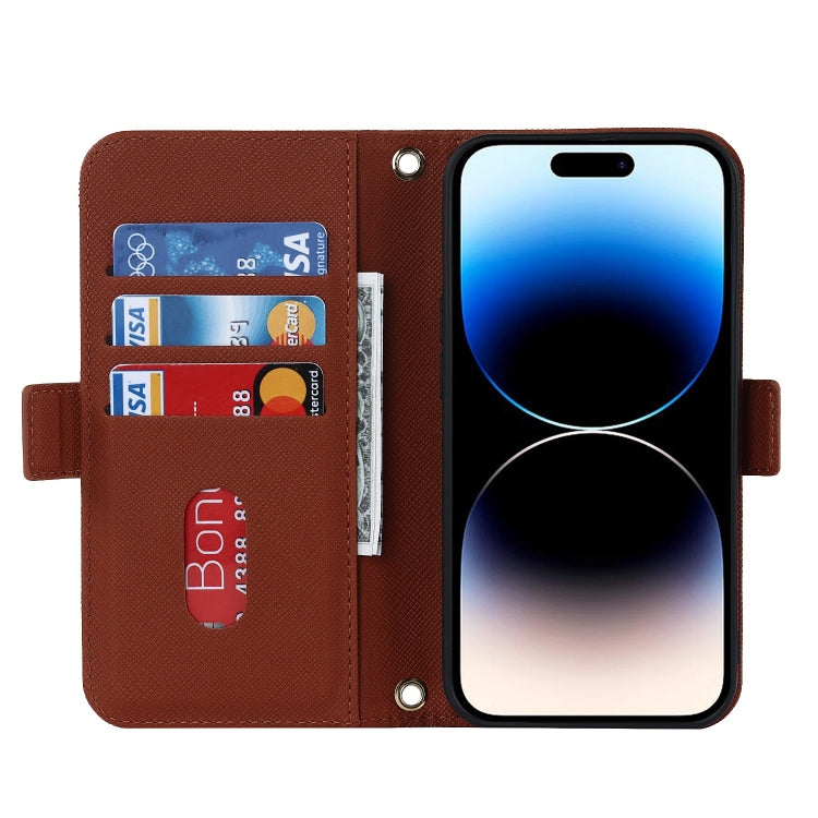 For iPhone 15 Pro Max Cross Texture Crossbody Lanyard Leather Phone Case