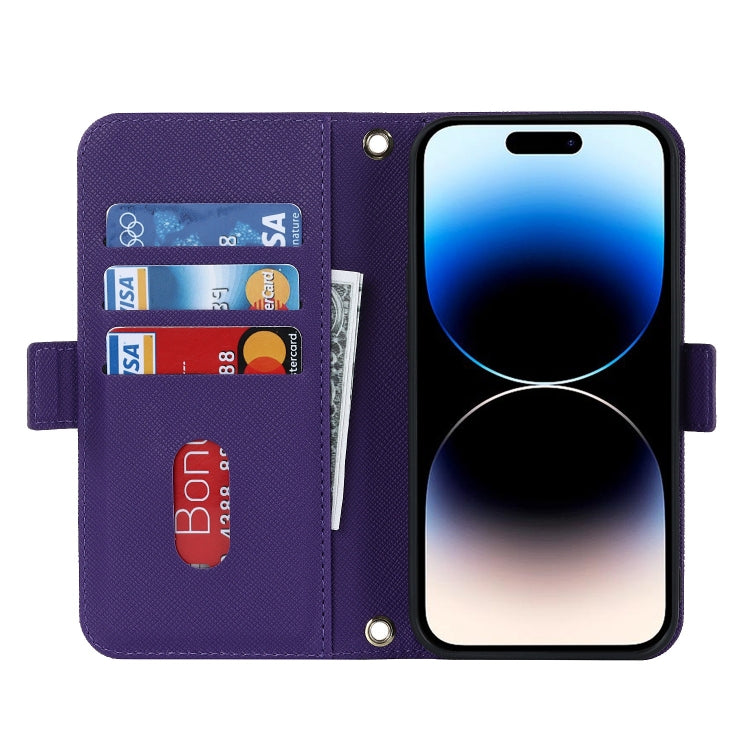 For iPhone 15 Pro Max Cross Texture Crossbody Lanyard Leather Phone Case