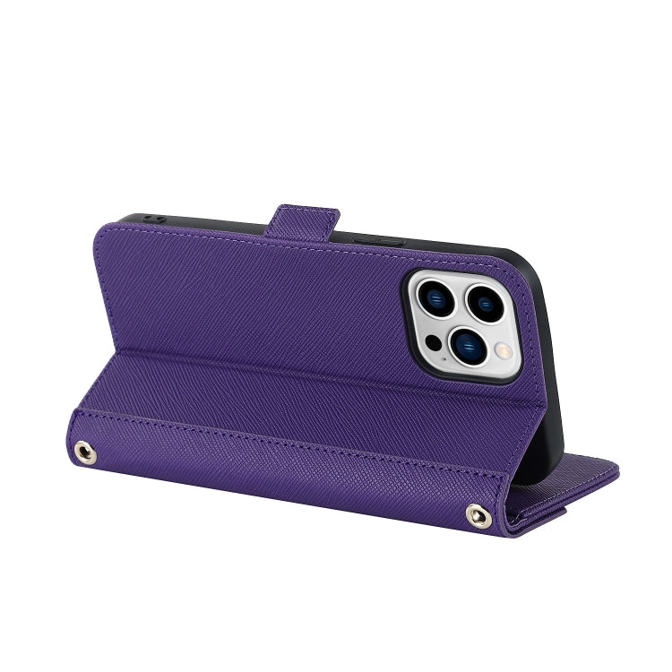 For iPhone 15 Pro Max Cross Texture Crossbody Lanyard Leather Phone Case