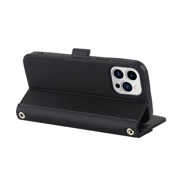 For iPhone 15 Pro Cross Texture Crossbody Lanyard Leather Phone Case