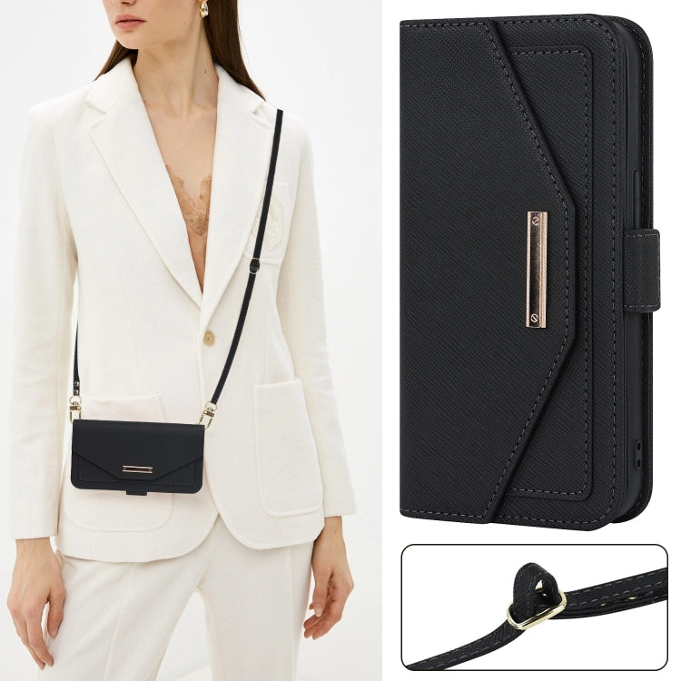 For iPhone 15 Pro Cross Texture Crossbody Lanyard Leather Phone Case