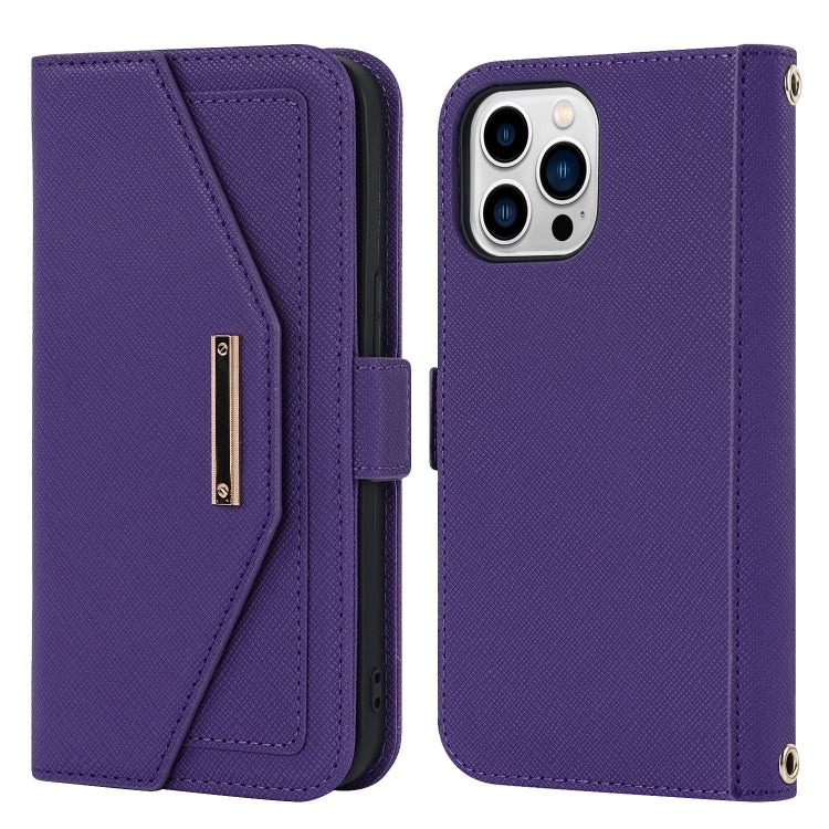 For iPhone 15 Pro Cross Texture Crossbody Lanyard Leather Phone Case