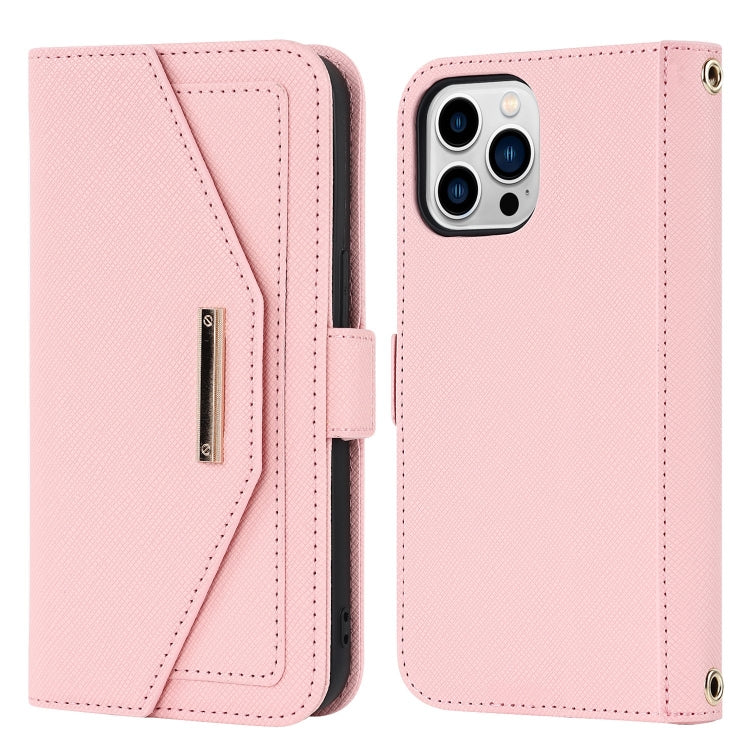 For iPhone 15 Pro Cross Texture Crossbody Lanyard Leather Phone Case
