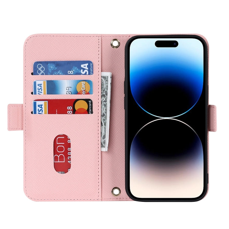 For iPhone 15 Pro Cross Texture Crossbody Lanyard Leather Phone Case