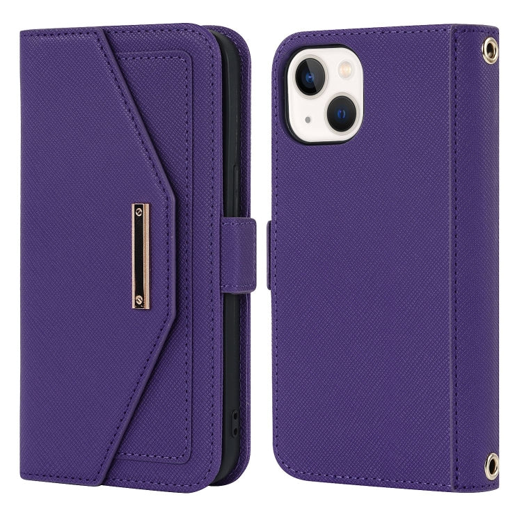 For iPhone 15 Plus Cross Texture Crossbody Lanyard Leather Phone Case
