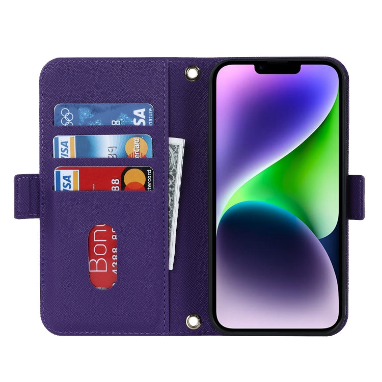 For iPhone 15 Plus Cross Texture Crossbody Lanyard Leather Phone Case