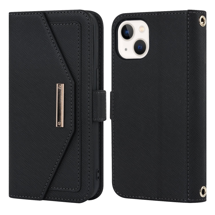 For iPhone 15 Cross Texture Crossbody Lanyard Leather Phone Case