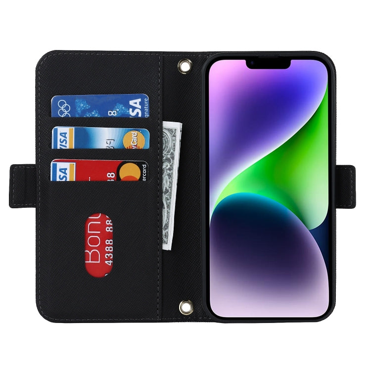 For iPhone 15 Cross Texture Crossbody Lanyard Leather Phone Case