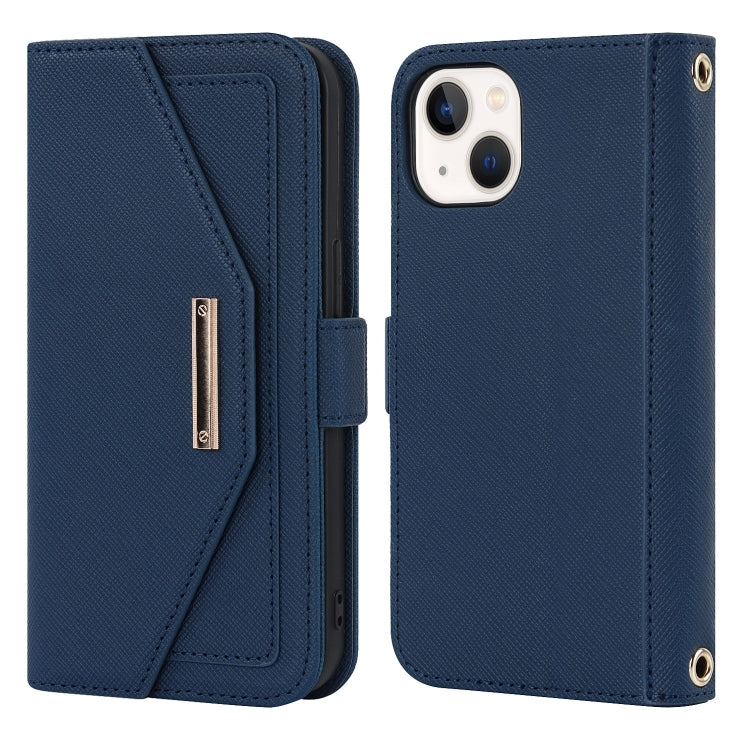 For iPhone 15 Cross Texture Crossbody Lanyard Leather Phone Case