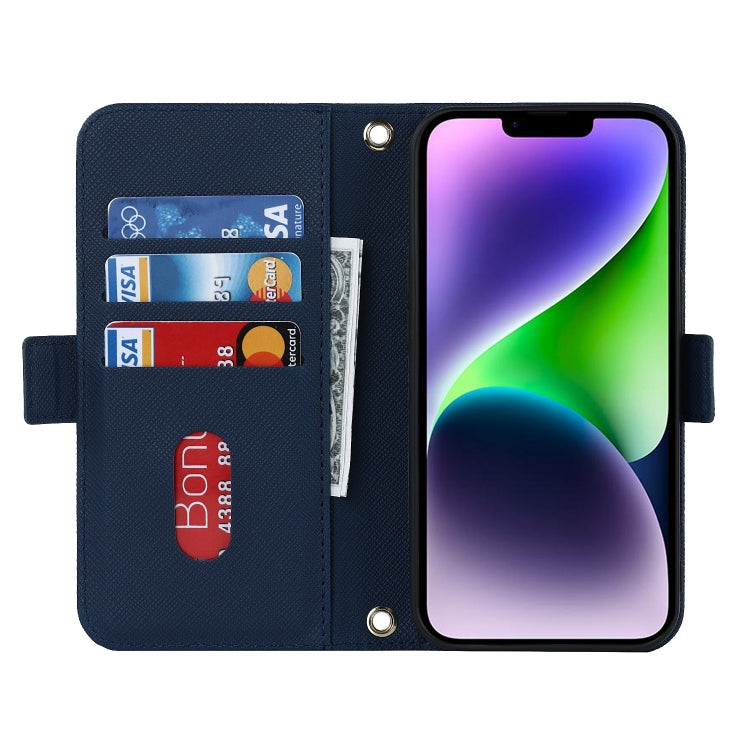 For iPhone 15 Cross Texture Crossbody Lanyard Leather Phone Case