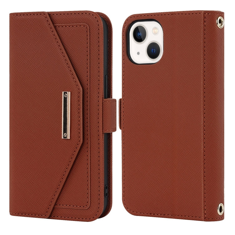For iPhone 15 Cross Texture Crossbody Lanyard Leather Phone Case