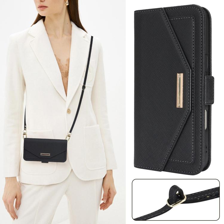For iPhone 17 Pro Max Cross Texture Crossbody Lanyard Leather Phone Case