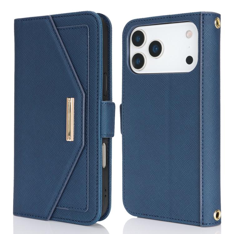 For iPhone 17 Pro Max Cross Texture Crossbody Lanyard Leather Phone Case