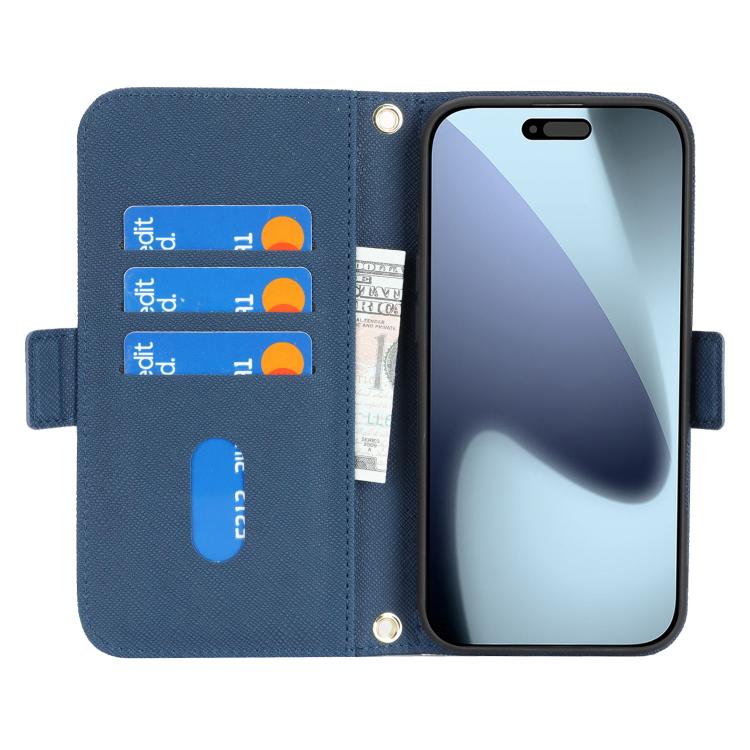 For iPhone 17 Pro Max Cross Texture Crossbody Lanyard Leather Phone Case