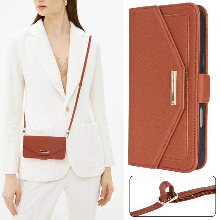 For iPhone 17 Pro Max Cross Texture Crossbody Lanyard Leather Phone Case