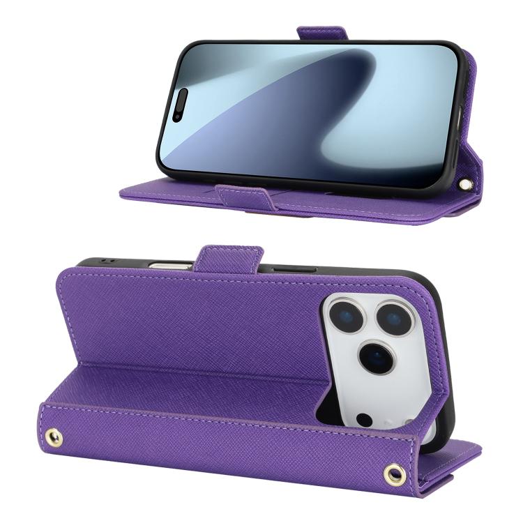 For iPhone 17 Pro Max Cross Texture Crossbody Lanyard Leather Phone Case