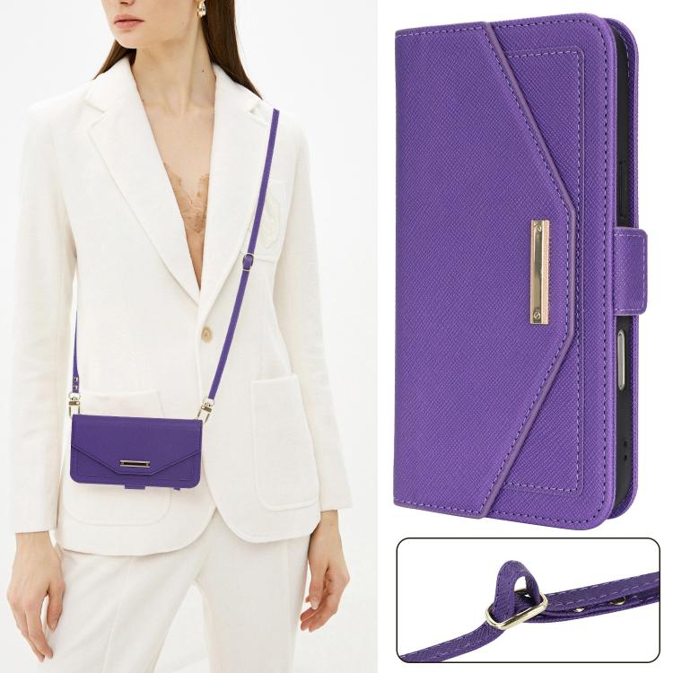 For iPhone 17 Pro Max Cross Texture Crossbody Lanyard Leather Phone Case