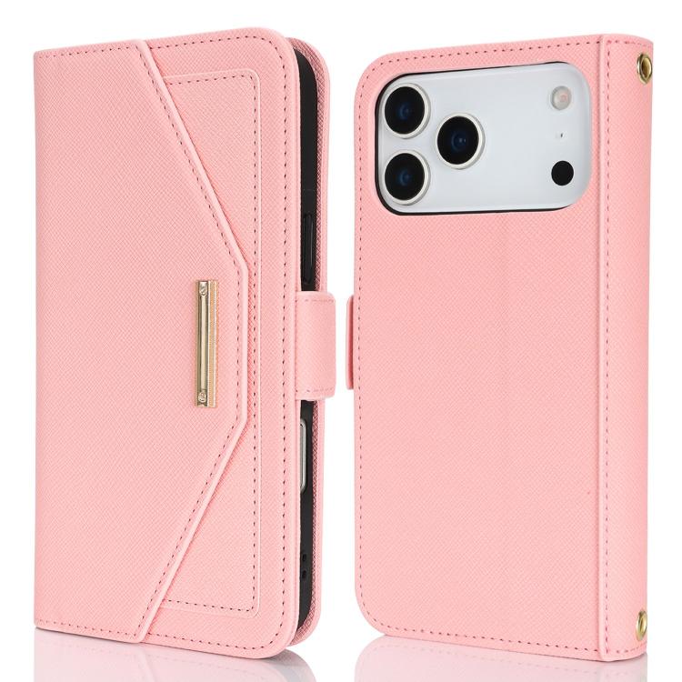 For iPhone 17 Pro Max Cross Texture Crossbody Lanyard Leather Phone Case