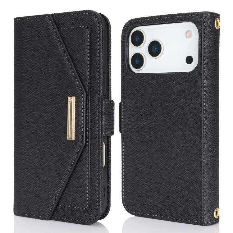 For iPhone 17 Pro Cross Texture Crossbody Lanyard Leather Phone Case
